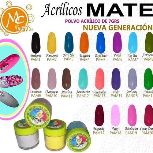 Colección 20pzs Acrílico De Color Mc Nails 1/4 Oz 