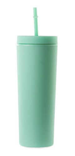 Vaso De Doble Pared Acrílico Mate Skinny Con Tapa Y Popote