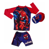 Traje De Baño Hombre Araña Para Niño - Buzo,  Bóxer Y Gorra