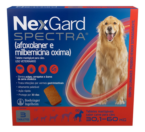 Nexgard Spectra Antipulgas Para Cães 30,1 A 60kg 3 Tabletes