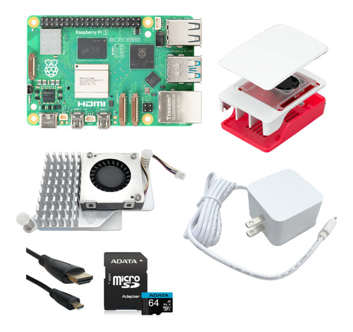 Raspberry Pi 5 4gb Fuente Case Ventilador Disipador Sd Hdmi