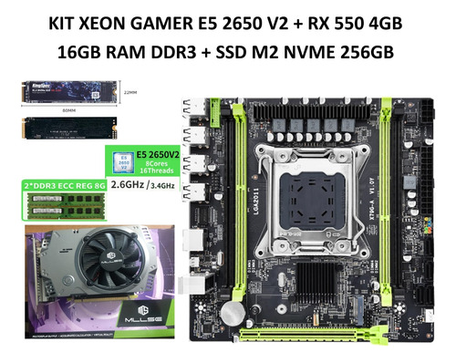 Kit Xeon Gamer 2650v2+rx 5504gb +16gb Ddr3+m2 256gb 