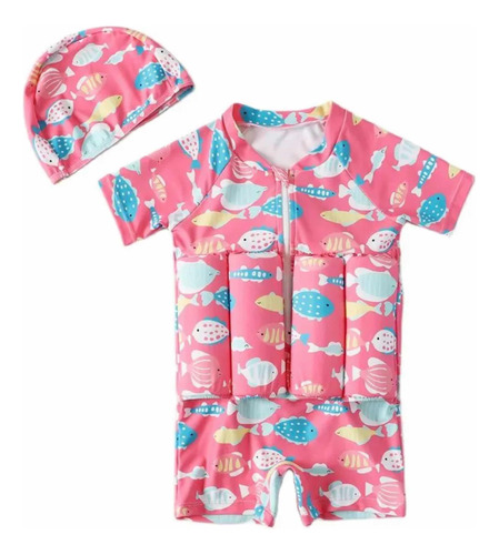 Traje De Baño Con Flotador, Bañador, Bebé Niño, Rosa, Peces