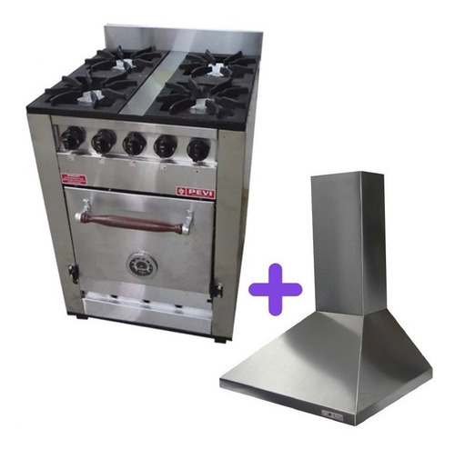 Combo Cocina Industrial Pevi 60 Cm + Campana Extractora 60cm