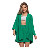 Conjunto Kimono E Short Verão 2 Peças + Cores Praia Cardigan