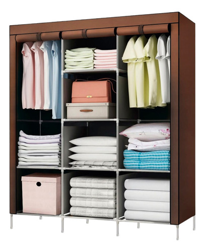 Closet Armable Y Portatil De Tela 130x45x175 Cm Cafe