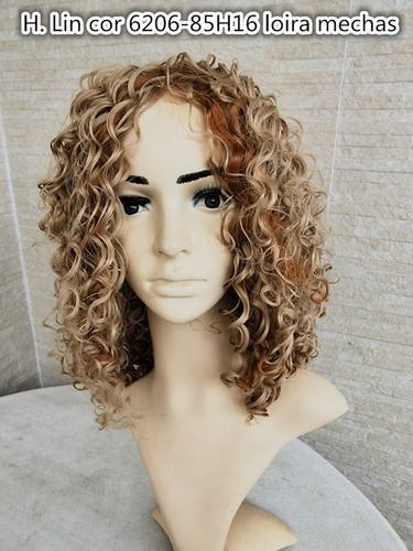 Peruca Curta Afro Cacheado 6206 Cor 85h16 Loira Mechas Luzes