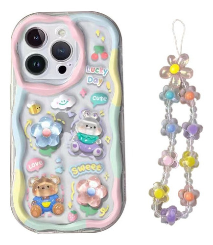 Funda Para iPhone 3d Cute Rabbit Bear + Chain Lanyard