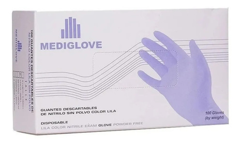 Guantes Descartables Antideslizantes Mediglove Color Lavanda Talle L De Nitrilo X 100 Unidades