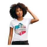 Camiseta Feminina Branca Hawaii Palmeira Verão Praia Mar