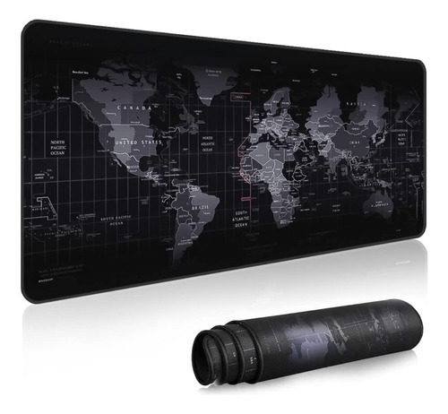 Mouse Pad Grande Gamer Desk Pad Mapa Mundi Preto