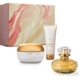 Kit Presente Lily Eau De Parfum Óleo Desodorante Corporal Creme Hidratante Acetinado Feminino Para Mulher Dia Das Mães Promoção Lançamento Presente