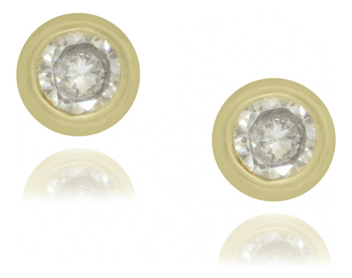 Brinco Ponto De Luz Zircônia 6mm C/ Borda Folheado Ouro 18k