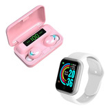 Combo Smartwatch D20 Y68 + Auricular Inalambrico F9-5 Rosa