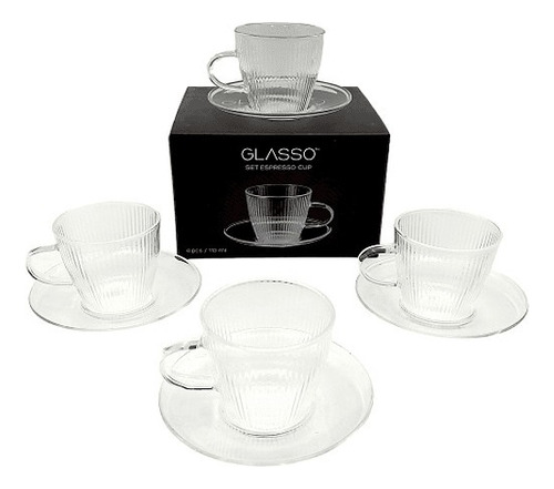 Set 4 Tazas Con Plato Espresso 110ml Glasso Para Té / Café