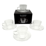 Set 4 Tazas Con Plato Espresso 110ml Glasso Para Té / Café