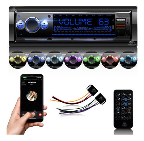 Som Melhor Q Painer Bluetooth Radio Carro Potente Led 7 Cor