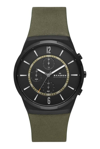 Reloj Skagen Melbye Hombre Cuero Verde Militar Crono Skw6801