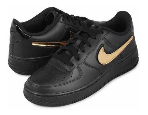 Tenis Air Forcé 1 Negro/dorado De Piel Talla 3.5 Y 4 En Caja