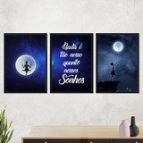 Quadro Decorativo Menina Lua Sonhos Frase Sala Quarto 109x43