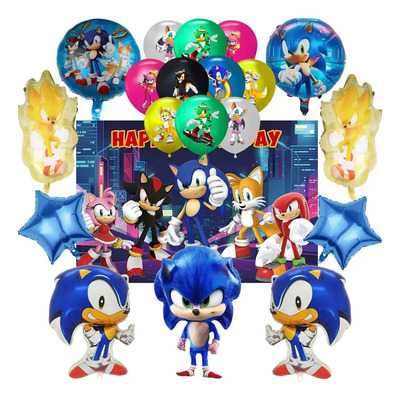 Decoración Sonic Cumpleaños Con Globos Y Telón De Fondo | Meses sin interés