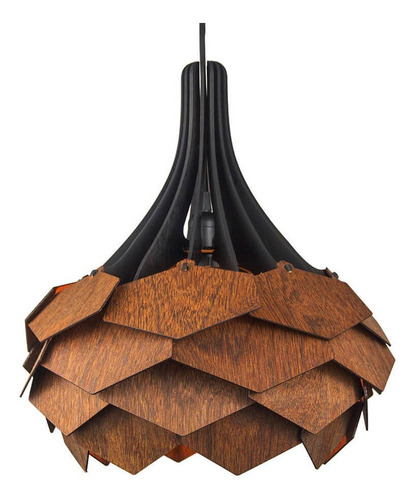 Lustre Pendente Em Madeira Natural Sucupira - Pinho Black 110v/220v