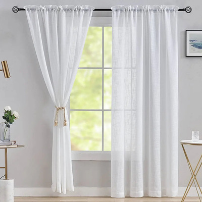 Set 2 Cortinas Traslucidas Larga Tergal Sala Juego 2 Paneles Blanco | MercadoLibre
