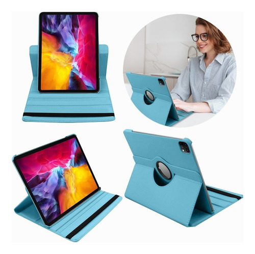 Funda Giratoria Para iPad Pro 12.9 4 Gen 2021 A2378 Carpeta Color Celeste