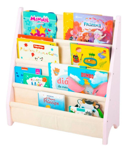 Rack Infantil Montessoriano 4 Bolsos 65x60x25cm Madeira Rosa