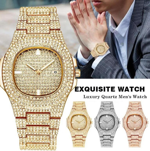 Reloj De Cuarzo De Lujo Con Diamantes De Imitación De Hip Ho