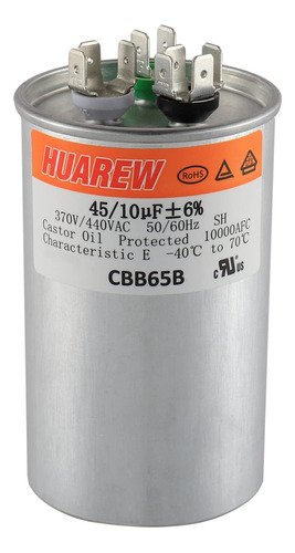 Huarew 45+10 Uf ±6% 45/10 Mfd 370/440 Vca Cbb65 Condensador