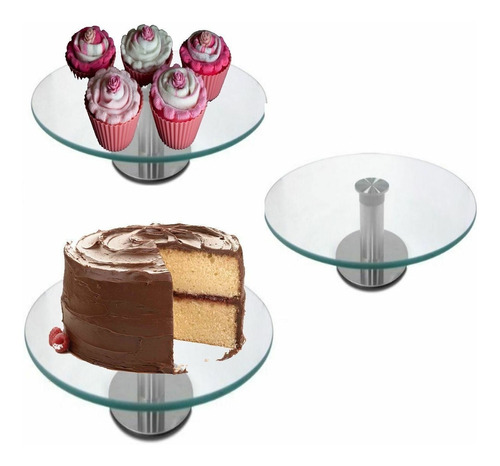 Plato Vidrio Con Base Pie 30cm Torta Base Giratorio Reposteria Bandeja Decoracion Elegante Candy Bar Mesa