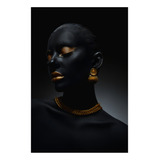 Quadro Mulher Negra Dourada 04 Fashion 20x30 Cm