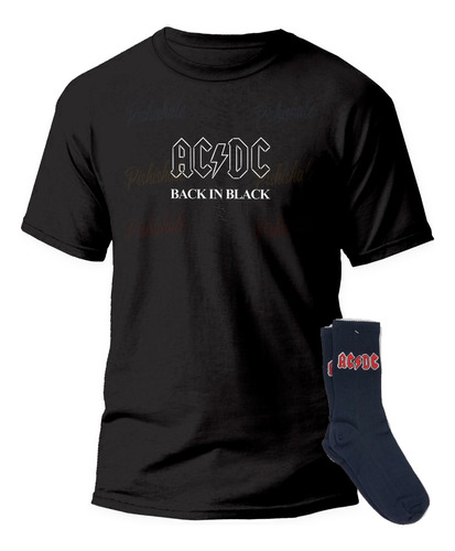 Playera Y Calcetas Rock Musica Ac Dc Back In Black Logo Gym