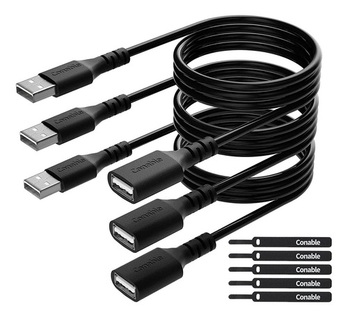 3 Cables De Extension Usb 2.0 Macho A Hembra | Negro / 1,8m