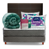 Combo Sommier Piero + Respaldo Sabanas Acolchado Y Almohadas