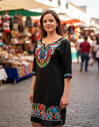 Vestido Artesanal Bordado Mexicano Tradicional Casual Magaly | Envío gratis