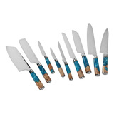 Set 9 Cuchillos - Zero Knives - Damascus Blue Resin