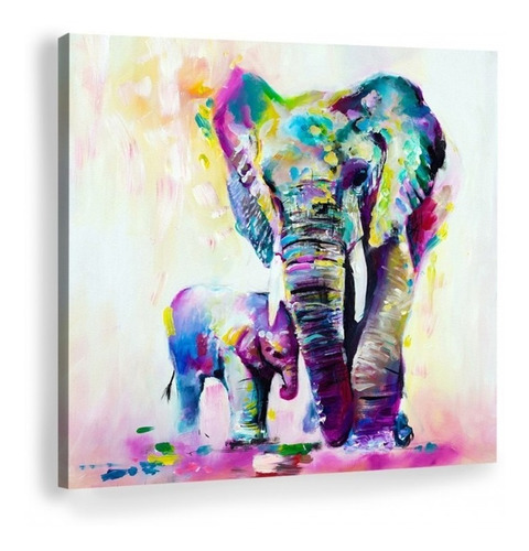 Cuadro Elefantes Acuarela Abstracto Color Lienzo Canvas Opción De Enmarcado Estilo Galeria