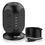 Enchufe Inteligente Marca Besfan 8 Tomas/4 Usb/negro.