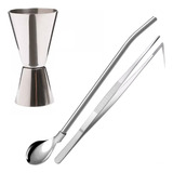 Set Cocteleria Herramientas Barman Jigger Pinza Cuchara