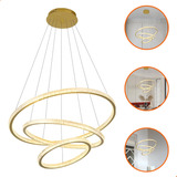 Lustre 3 Anéis Milano De Cristal Dourado Luxo Bivolt Cabo 3m