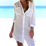 Saída Praia Camisão Chemise Branco Plus Size Elegante Luxo