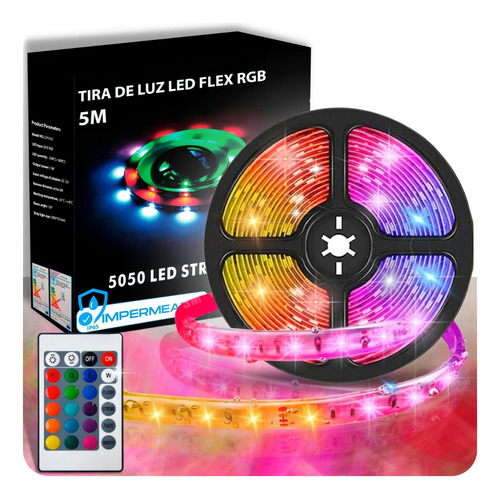 Tira De Luz Led Rgb 5050 5m Impermeable Con Control Remoto