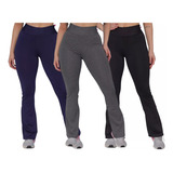 Kit 3 Calça Legging Feminina Flare Bailarina Cintura Alta