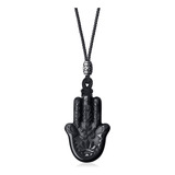 Collar De Cristal De Mano Hamsa De Piedra Obsidiana Negra Co