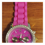 Reloj Mk-5076 Fucsia Con Strass Y Correa De Silicona