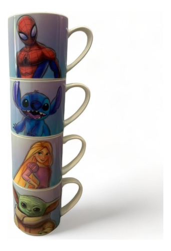 Juego 4 Tazas Apilables De Porcelana 100 Años Disney 330ml