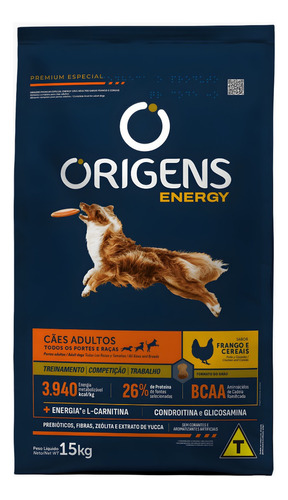 Ração Origens Energy Adultos Treinamento Competição 15kg Top