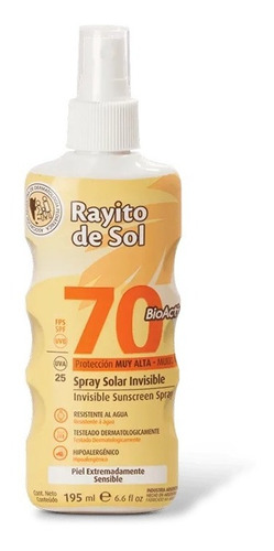 Spray Solar Invisible Fps 70 Rayito De Sol X 195ml